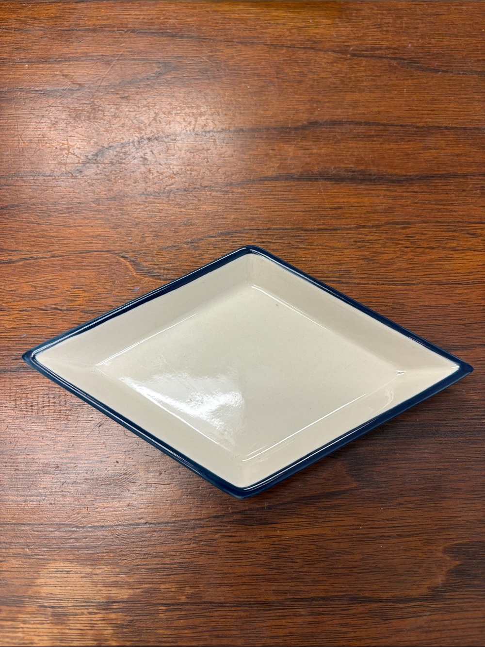 Vintage J. Crew trinket dish ring holder ceramic diamond shape white navy EUC